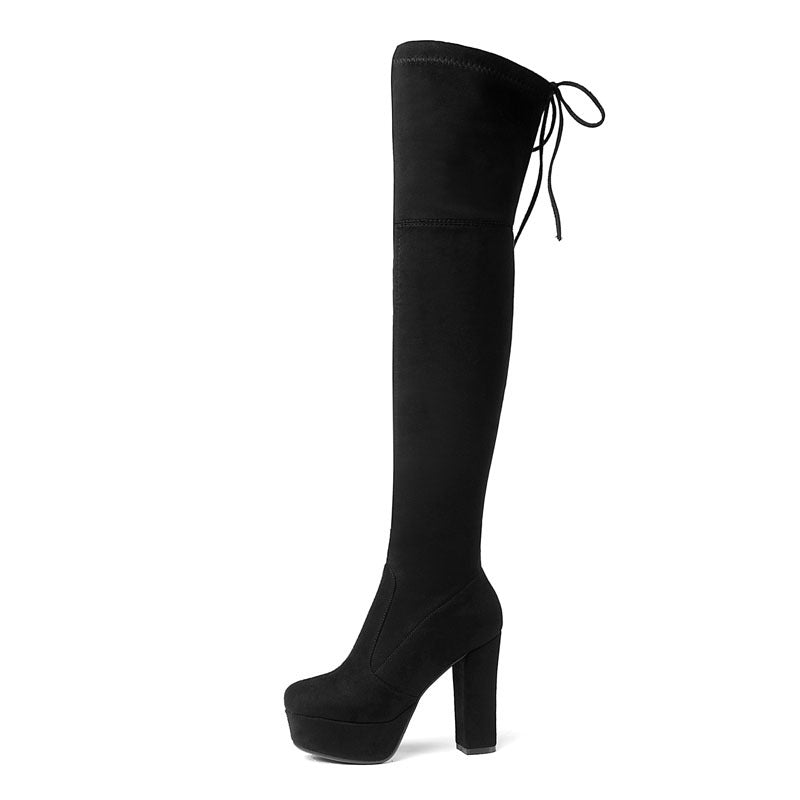 Platform Super High Thick Heel High Tube Elastic Women'S Shoes