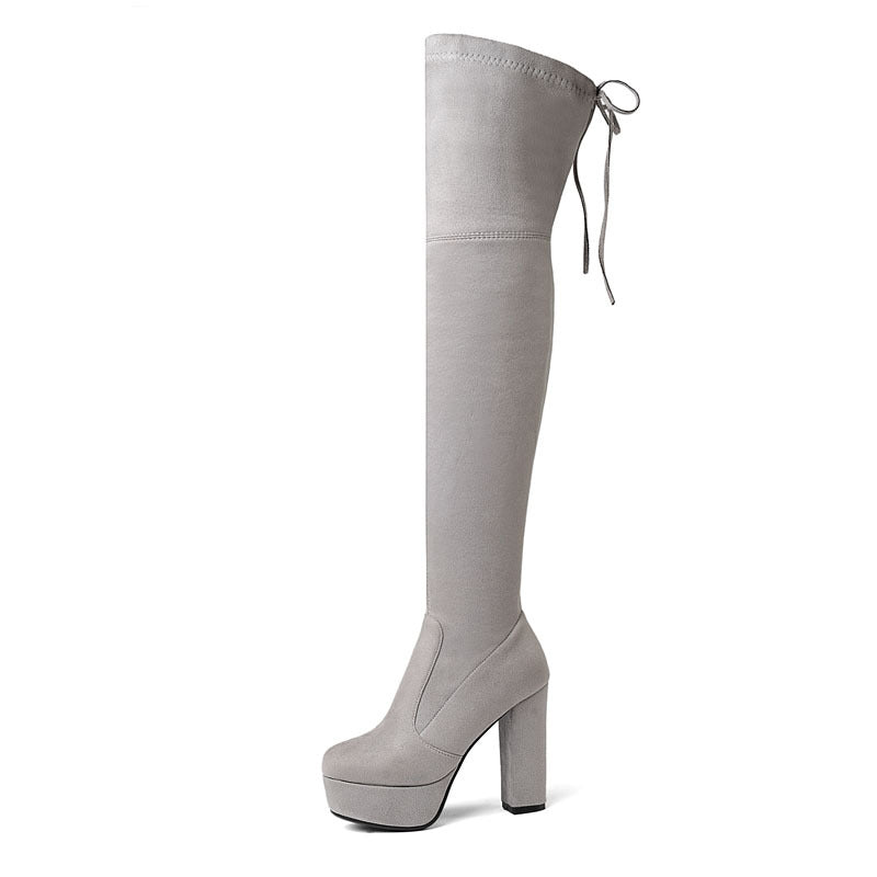 Platform Super High Thick Heel High Tube Elastic Women'S Shoes