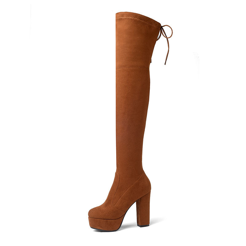 Platform Super High Thick Heel High Tube Elastic Women'S Shoes