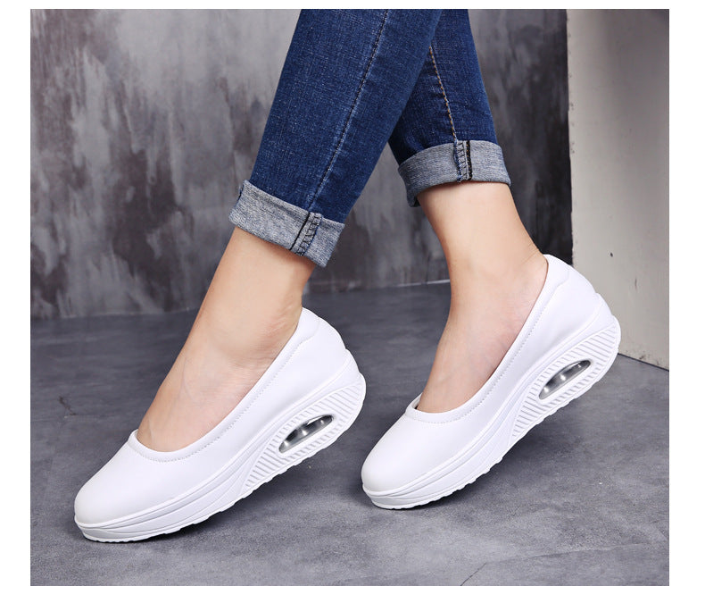 Nurse Shoes Mother Shoes Four Seasons Leather Casual Sports Shoes Women'S Single Shoes Large Size Lightweight Leather Breathable Work Black Shoes
