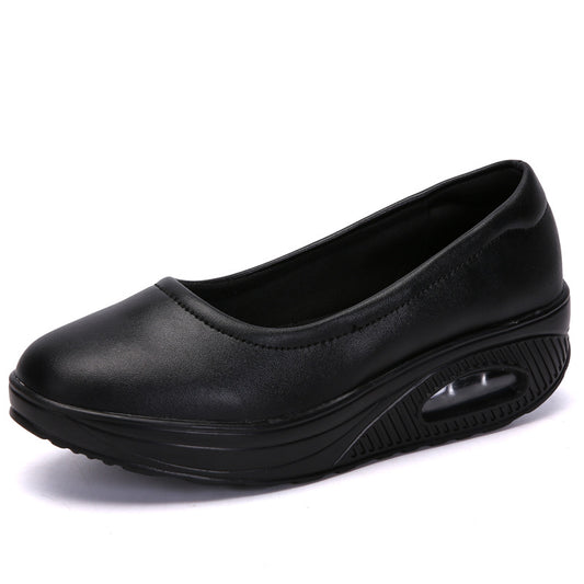 Nurse Shoes Mother Shoes Four Seasons Leather Casual Sports Shoes Women'S Single Shoes Large Size Lightweight Leather Breathable Work Black Shoes