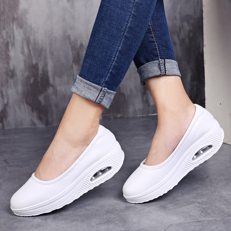 Nurse Shoes Mother Shoes Four Seasons Leather Casual Sports Shoes Women'S Single Shoes Large Size Lightweight Leather Breathable Work Black Shoes