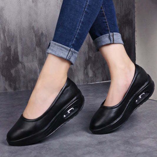 Nurse Shoes Mother Shoes Four Seasons Leather Casual Sports Shoes Women'S Single Shoes Large Size Lightweight Leather Breathable Work Black Shoes
