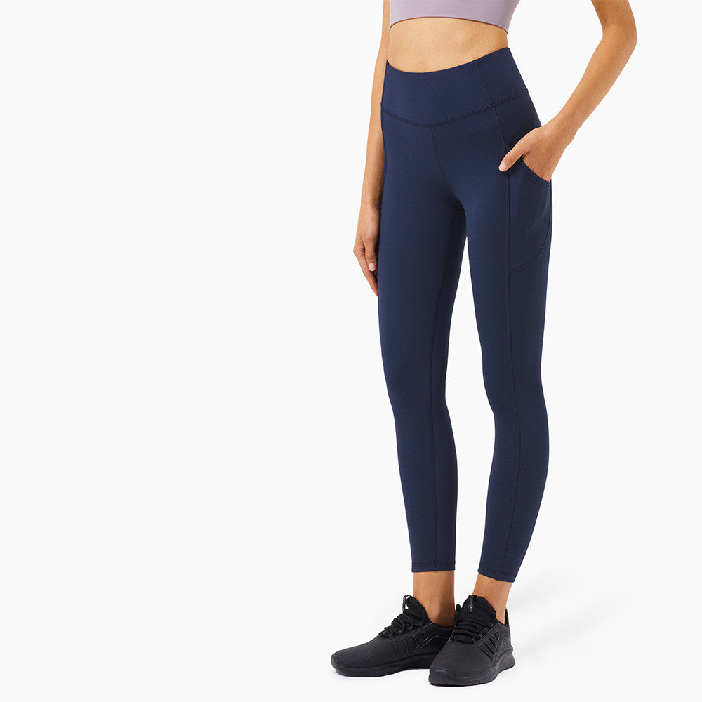New Cross-Border Side Pockets Running Trousers, High Waist, Abdomen And Hips,  Fitness Pants, Skinny Sports, Nine-Point Trousers