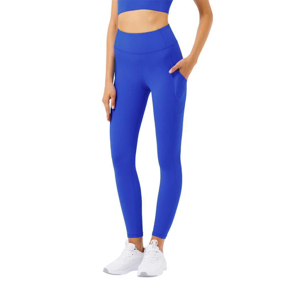 New Cross-Border Side Pockets Running Trousers, High Waist, Abdomen And Hips,  Fitness Pants, Skinny Sports, Nine-Point Trousers