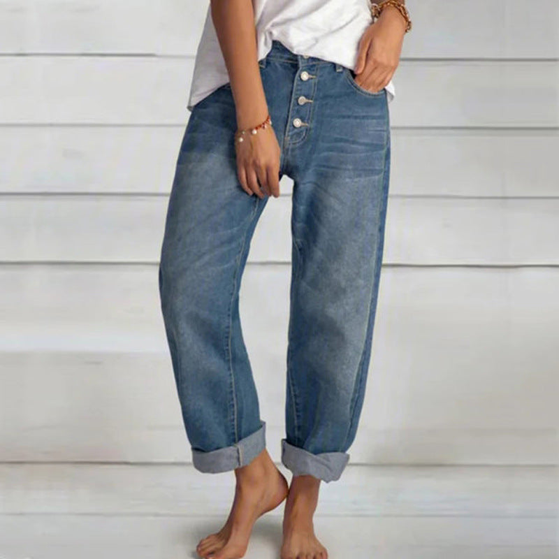 Loose Casual Simple Slim Denim Straight Leg Pants