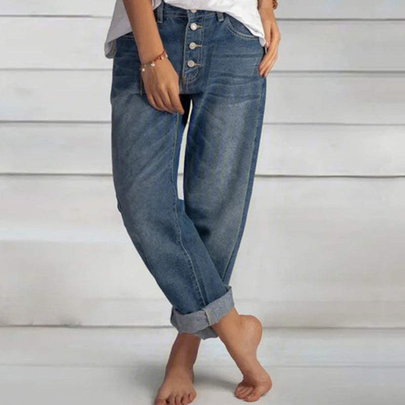 Loose Casual Simple Slim Denim Straight Leg Pants