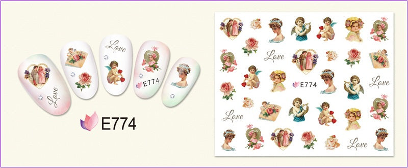 Download main imagesDownload description images11 paquets/LOT NAIL ART 3D SIMULATION dos adhésif ongle autocollant dieu père ange bébé ROSE fleur E765-775