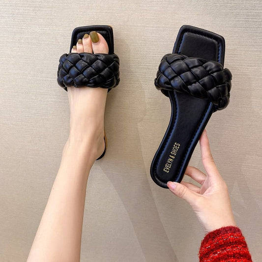 Woven Sandals And Slippers New Summer Outer Wear Flat-Bottomed Candy Color Slippers Women
