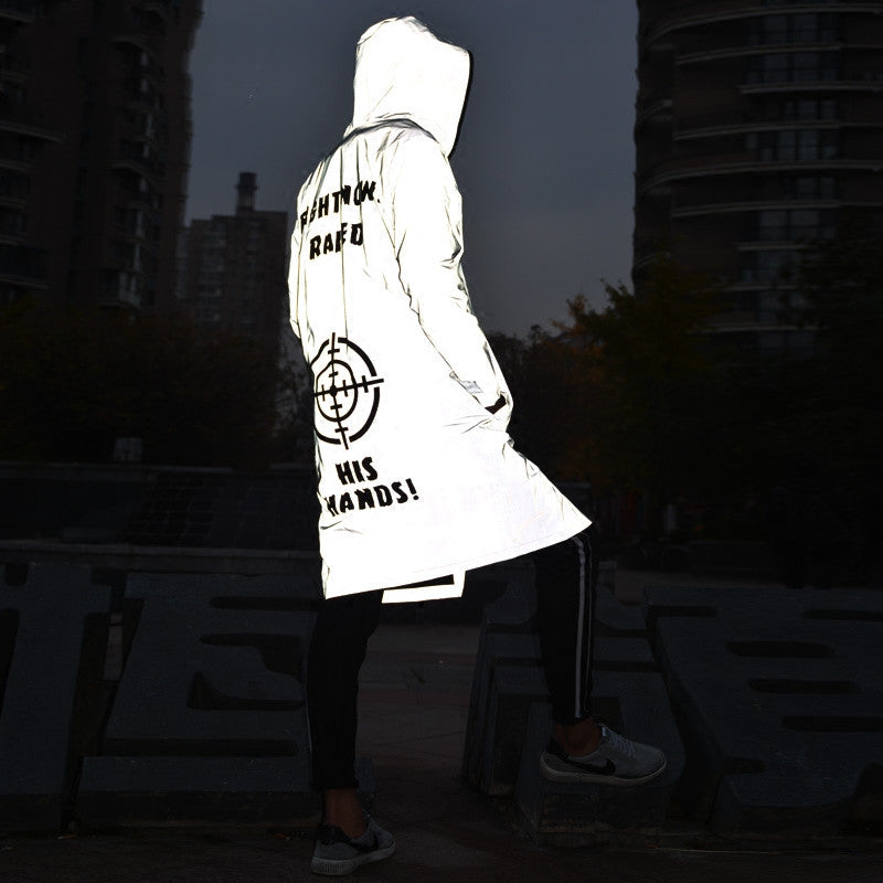 Overcoat Love 3M Reflective Windbreaker Trendy Men's Jacket Plus Fat Plus Size Plus Fleece Hooded Jacket Men and Women Couples