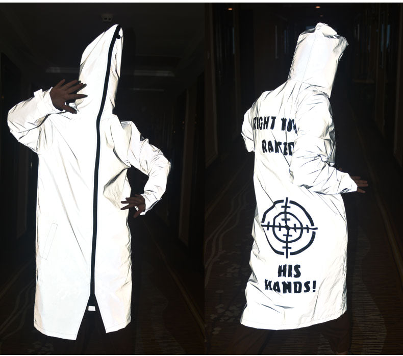 Overcoat Love 3M Reflective Windbreaker Trendy Men's Jacket Plus Fat Plus Size Plus Fleece Hooded Jacket Men and Women Couples