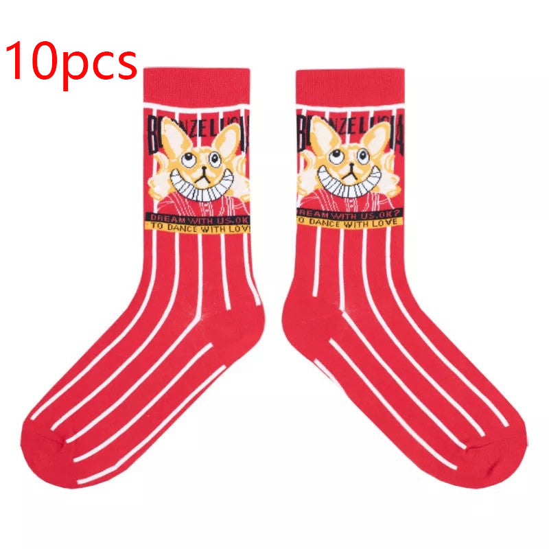 Sweet Cute Cartoon Socks Ladies Mid-tube Men's And Women's Trendy Socks