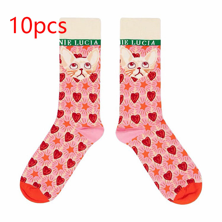 Retro Illustration Cute Plaid Cartoon Socks Sports Cotton Socks In Tube Socks