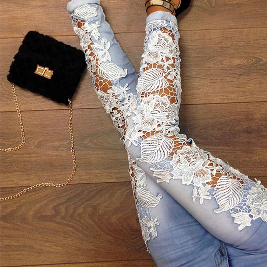 Side Stitching Thin Stretch Denim Trousers