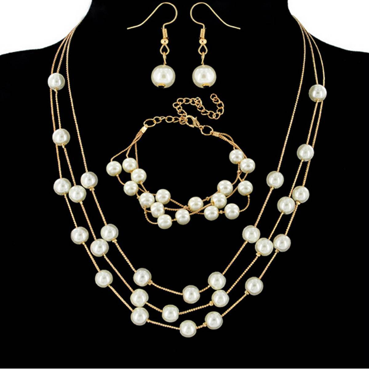 Fashion Creative Diamond Full Diamond Round Watch Pearl Bracelet Earring Necklace