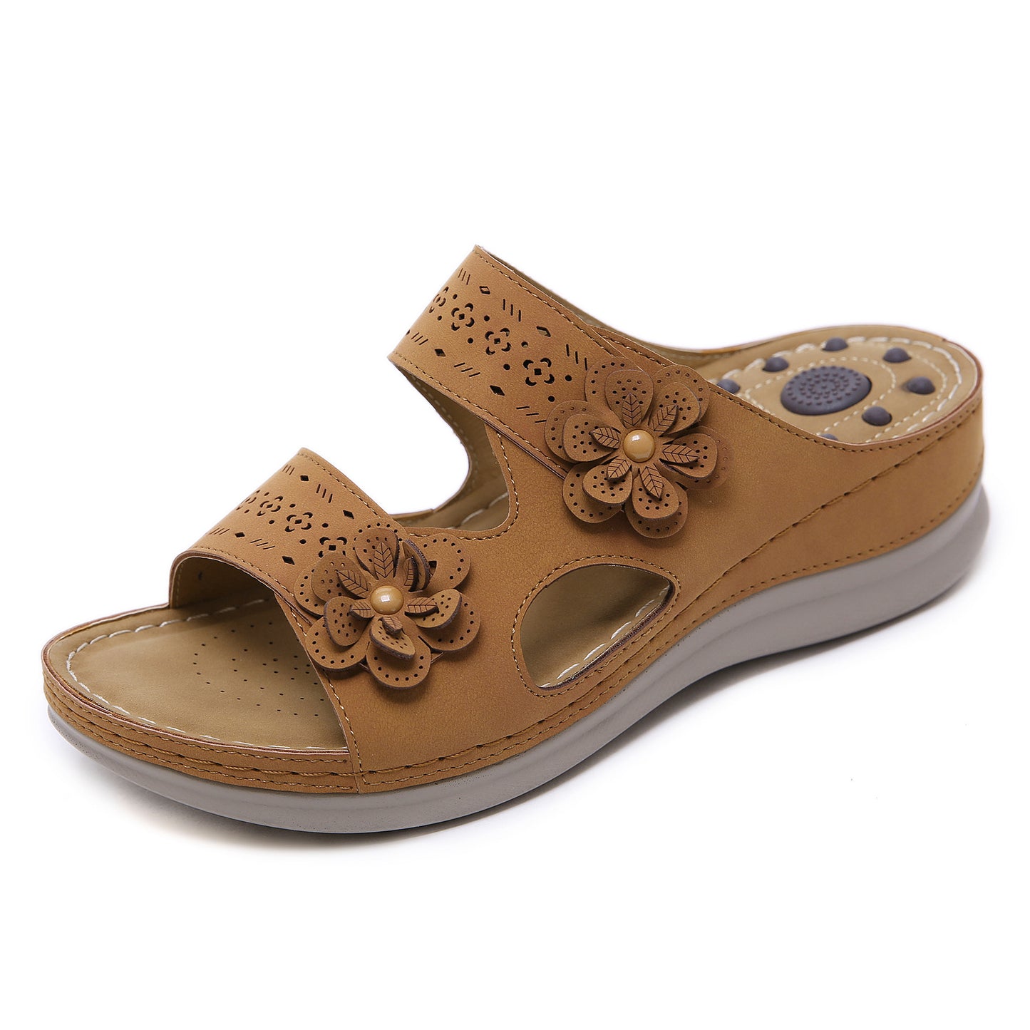 Summer New Sandals Flower Massage Cross-Border Sandals Retro Slope Heel Comfortable Slippers