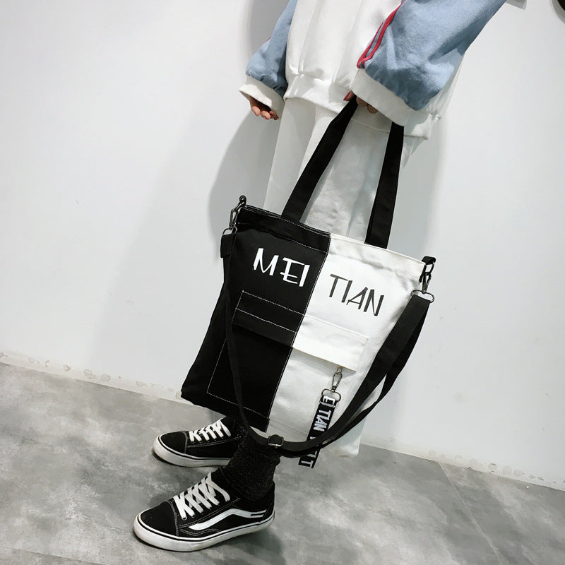 Canvas Shoulder Bag Women'S Fashion Fresh And Versatile Messenger Bucket Bag