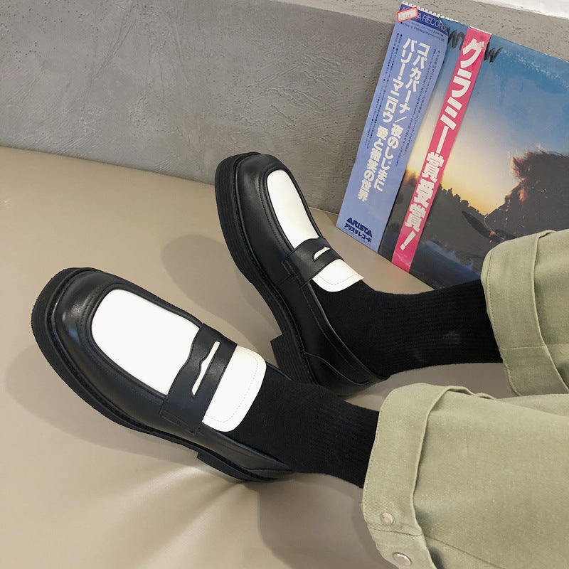 British Style Men's Black And White Color Matching Shoes