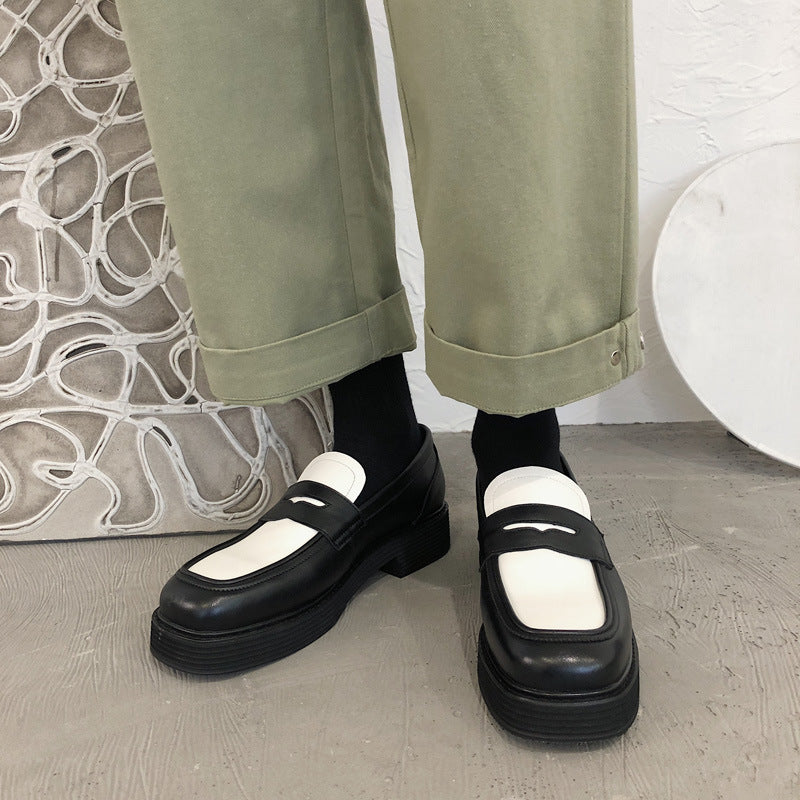 British Style Men's Black And White Color Matching Shoes
