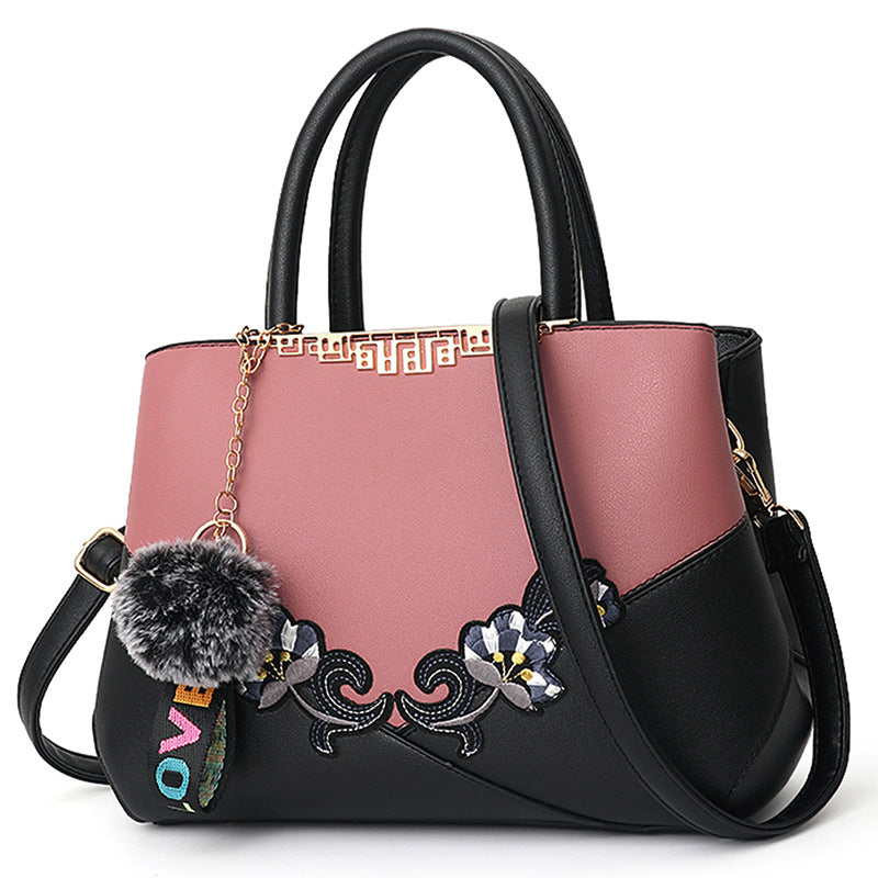 New Fashion Women'S Bag Foreign Trade Handbag Korean Color Contrast Hair Ball