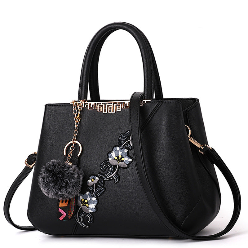 New Fashion Women'S Bag Foreign Trade Handbag Korean Color Contrast Hair Ball