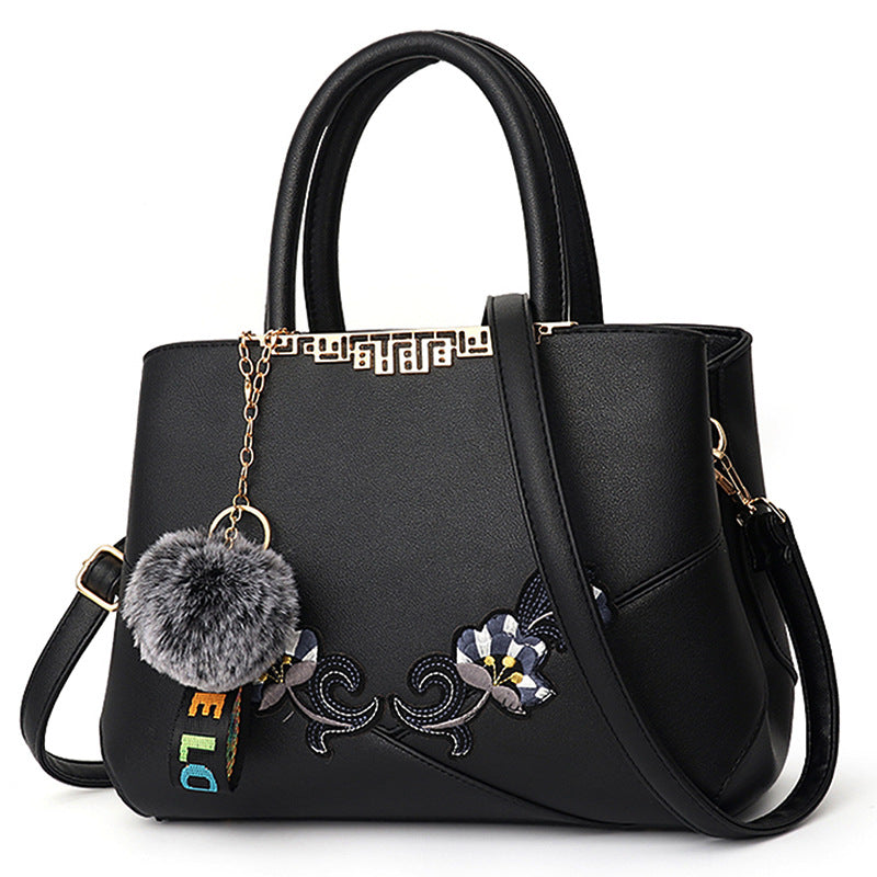 New Fashion Women'S Bag Foreign Trade Handbag Korean Color Contrast Hair Ball