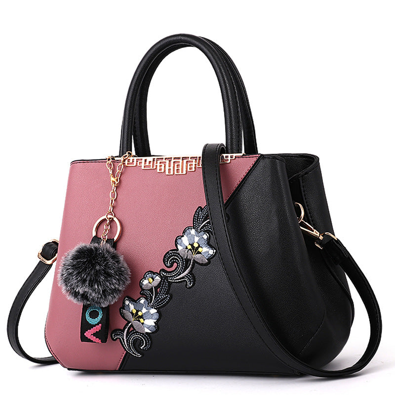 New Fashion Women'S Bag Foreign Trade Handbag Korean Color Contrast Hair Ball