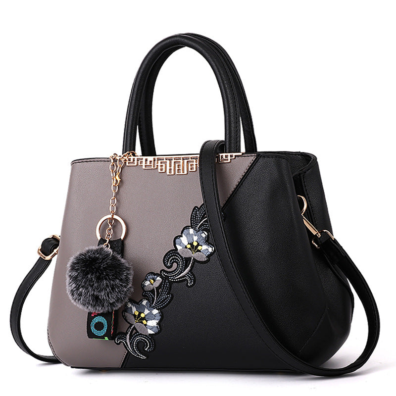 New Fashion Women'S Bag Foreign Trade Handbag Korean Color Contrast Hair Ball