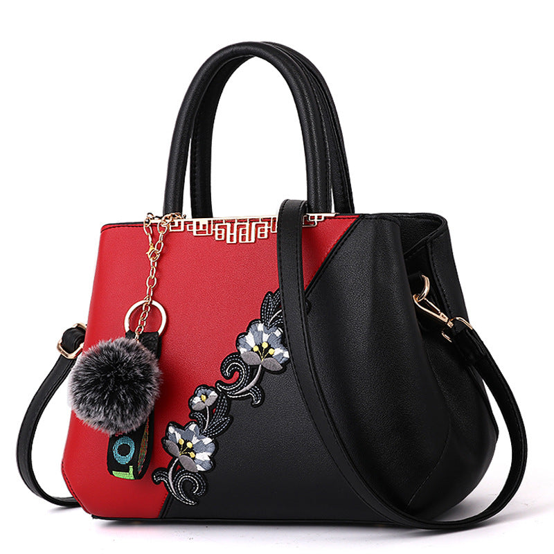 New Fashion Women'S Bag Foreign Trade Handbag Korean Color Contrast Hair Ball