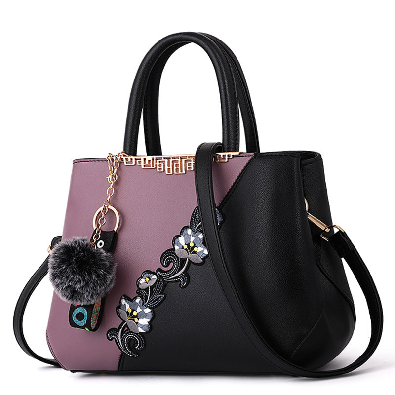 New Fashion Women'S Bag Foreign Trade Handbag Korean Color Contrast Hair Ball
