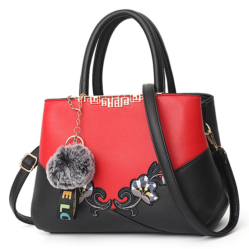 New Fashion Women'S Bag Foreign Trade Handbag Korean Color Contrast Hair Ball