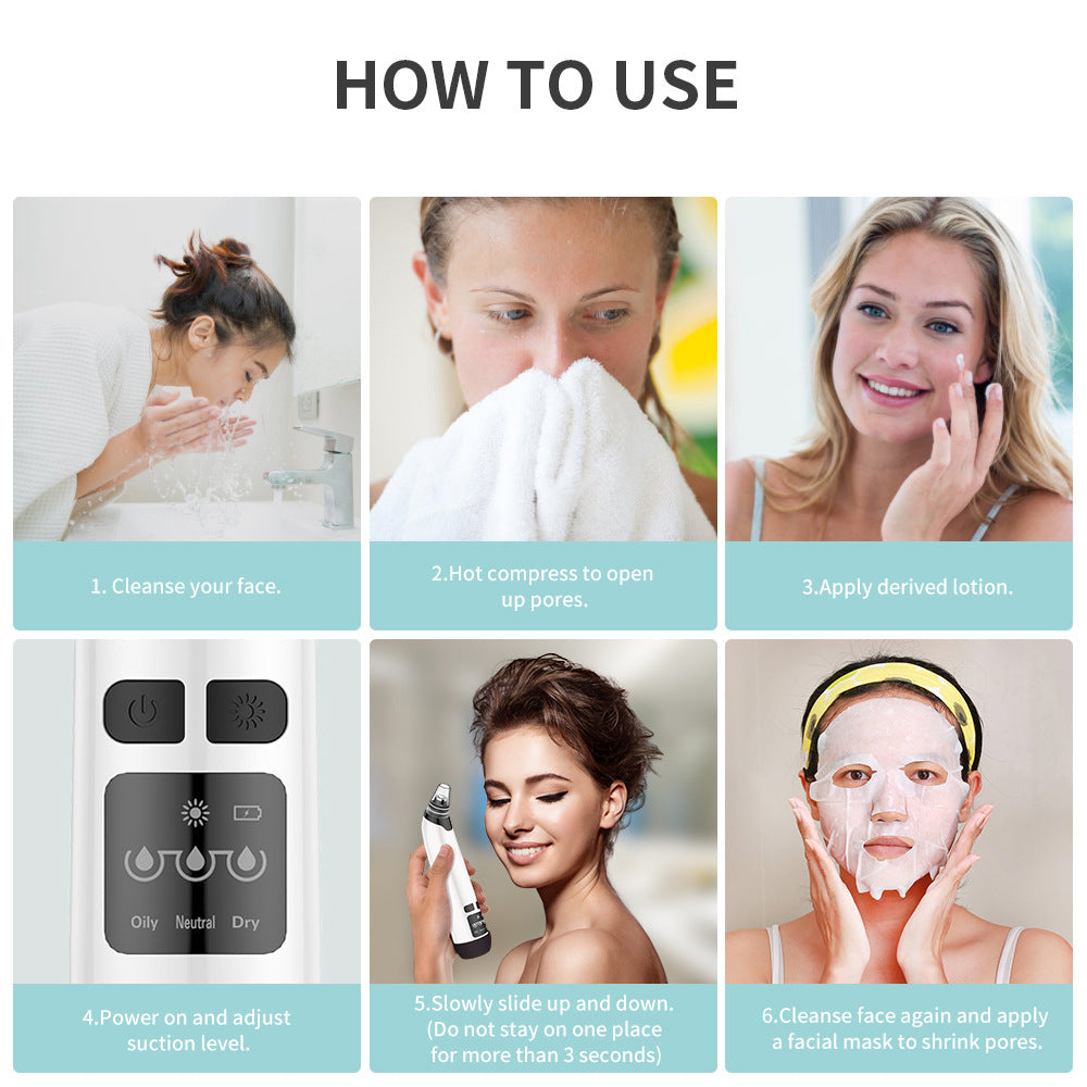 Electric Pore Cleaner With Heated Blackhead Suction Device With Screen To Exfoliate Facial Beauty