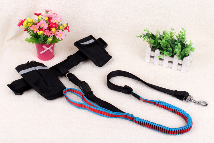 Multifunctional running dog leash Nylon cushioned stretch dog leash for morning run