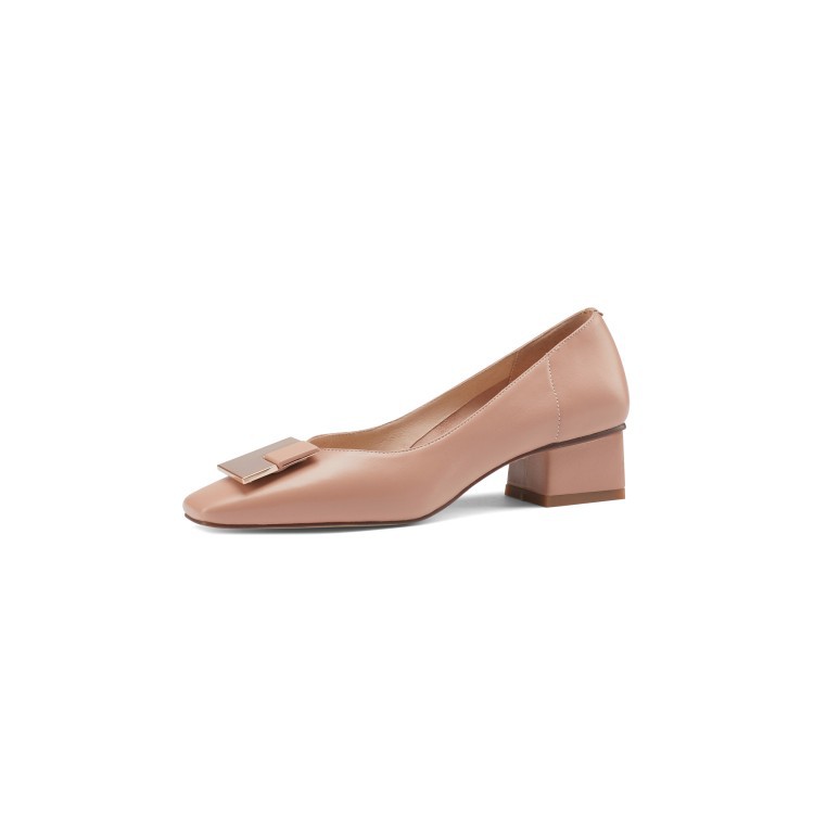 Women's Thick Heel French Retro Shallow Mouth Pink Mid-heel Apricot High Heels