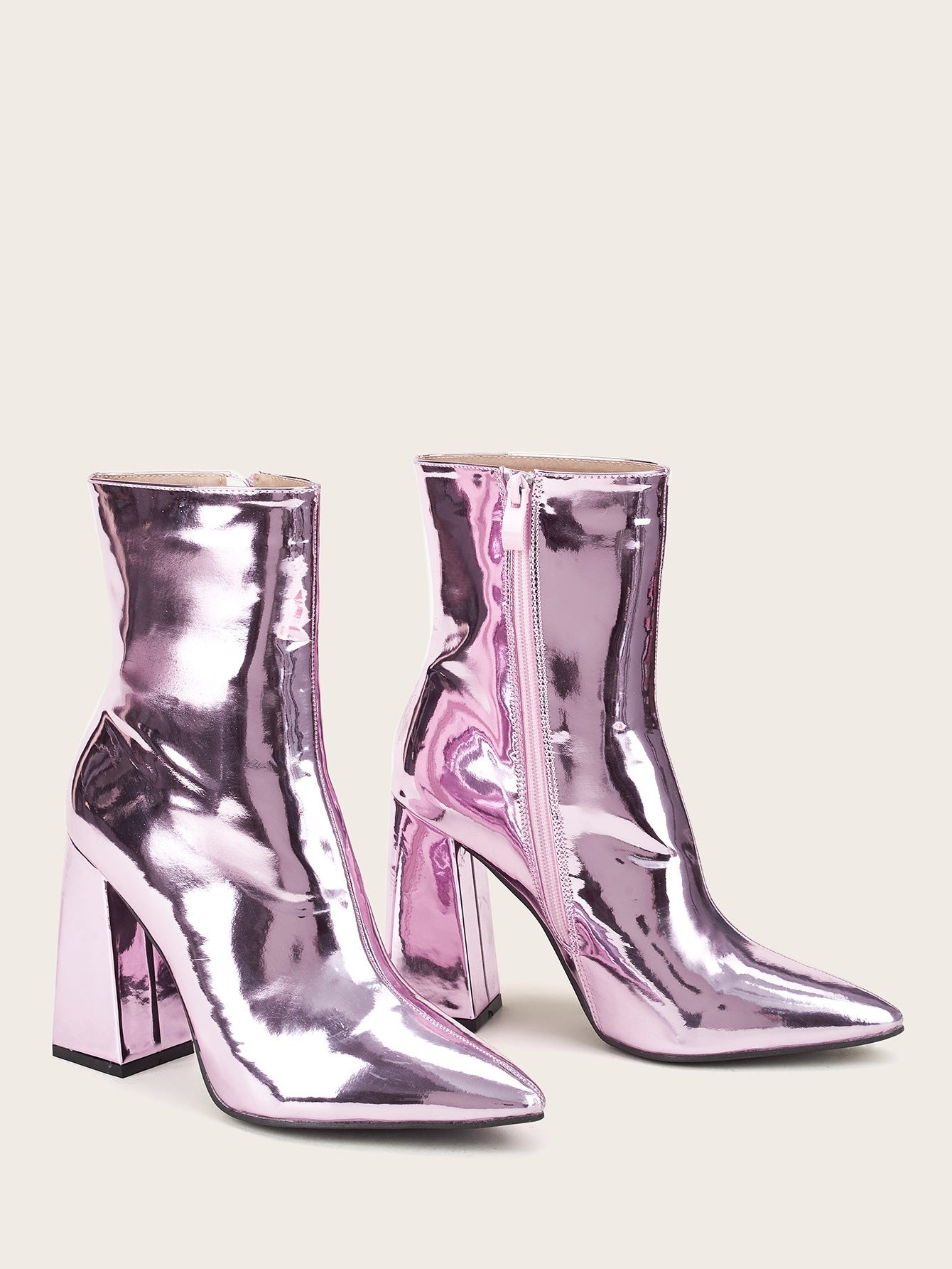 Silver Short Boots Women Autumn And Winter Europe And The United States Pointed Toe Thin Boots Women High-heeled Mid-tube Fashion Patent Leather Thick-heeled Martin Boots