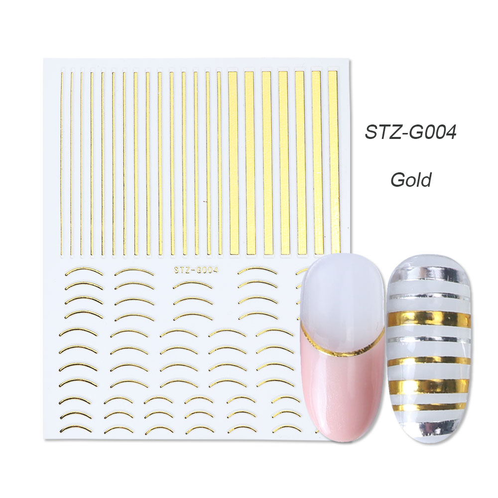 Gold Silver Sliders 3D Nail Stickers Straight Curved Liners Stripe Tape Wraps Geometric Nail Art Decorations BESTZG001 013  1pcs