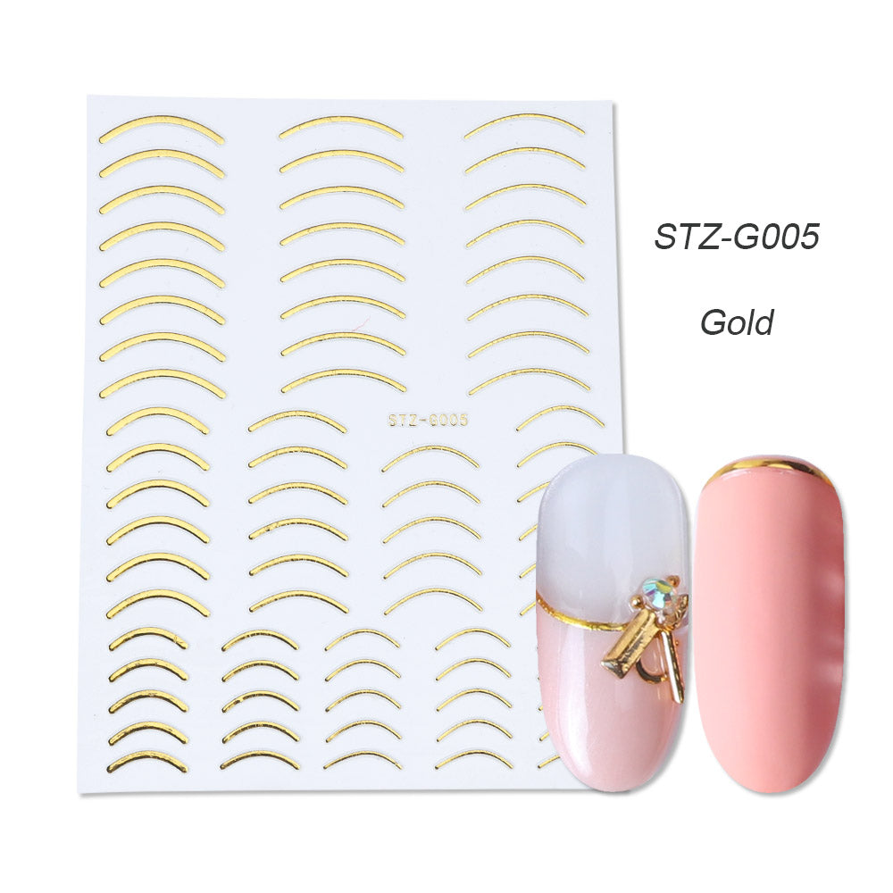 Gold Silver Sliders 3D Nail Stickers Straight Curved Liners Stripe Tape Wraps Geometric Nail Art Decorations BESTZG001 013  1pcs