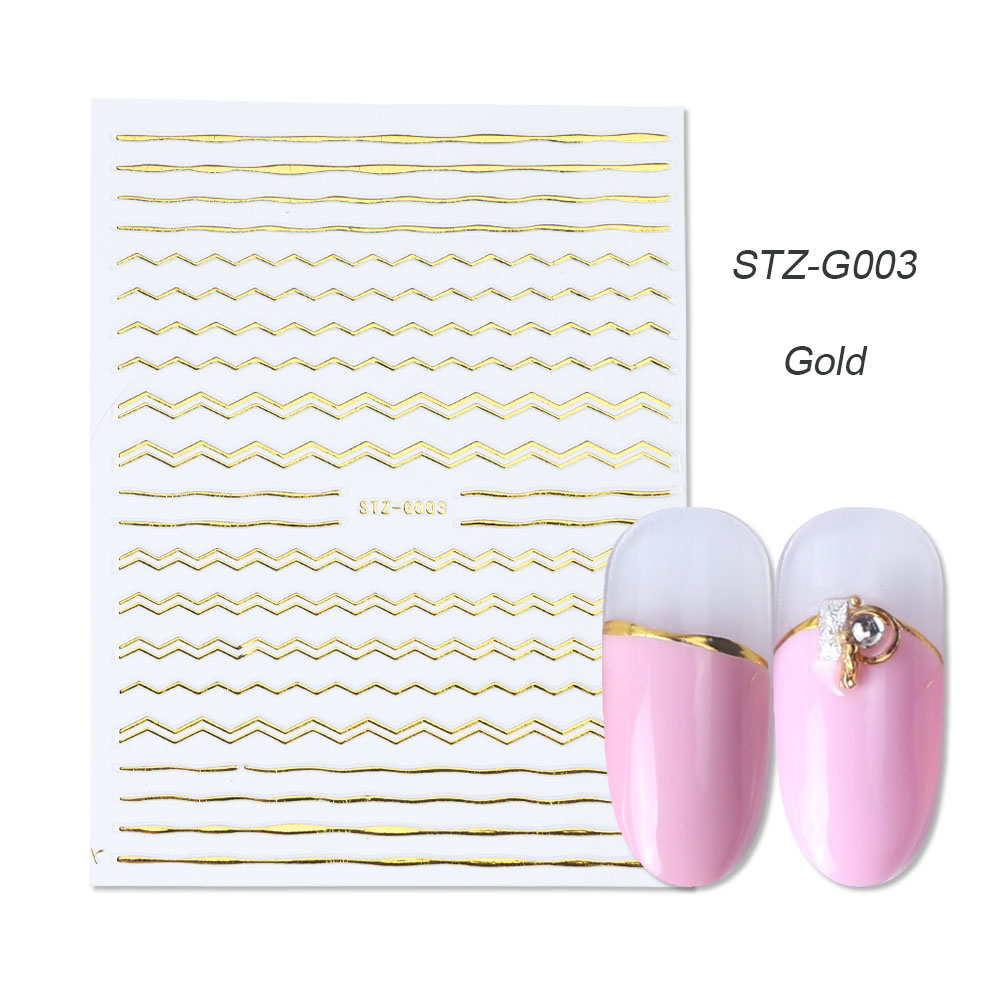 Gold Silver Sliders 3D Nail Stickers Straight Curved Liners Stripe Tape Wraps Geometric Nail Art Decorations BESTZG001 013  1pcs