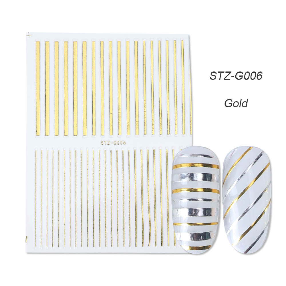 Gold Silver Sliders 3D Nail Stickers Straight Curved Liners Stripe Tape Wraps Geometric Nail Art Decorations BESTZG001 013  1pcs