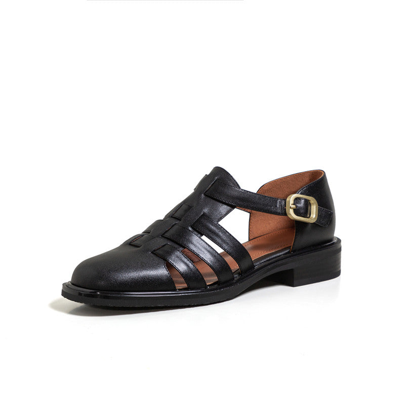 Women's Baotou Hollow Single Shoes Rome Mary Jane Flat Bottom