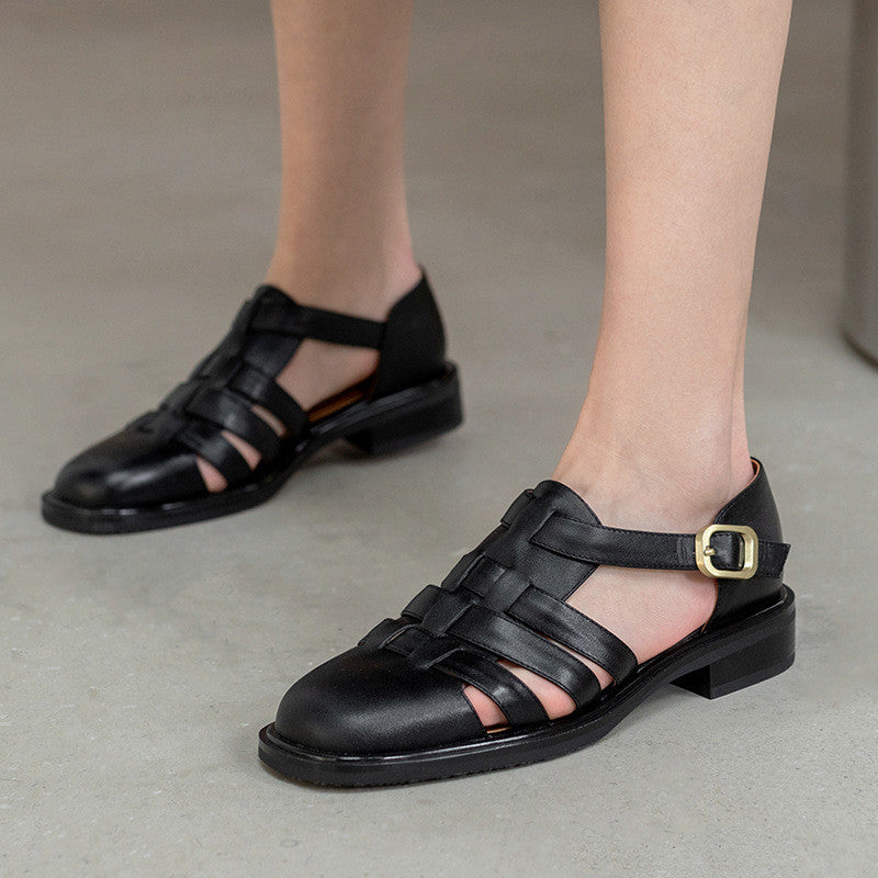 Women's Baotou Hollow Single Shoes Rome Mary Jane Flat Bottom