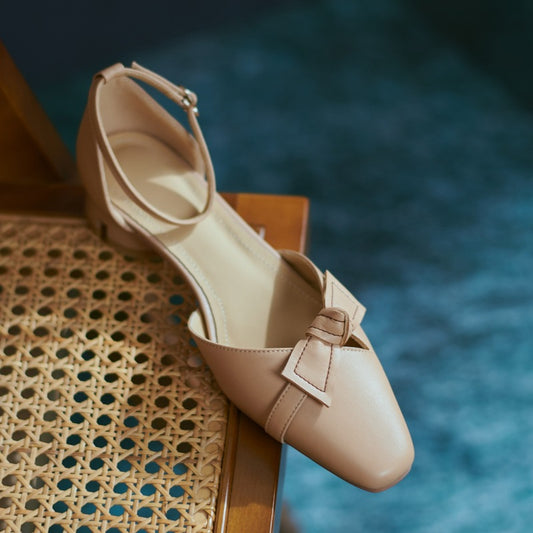 New Elegant Mary Jane Single Shoes Female Small Square Head Shallow Mouth Bow Spring Thick Heel Low Heel Bow Sandals