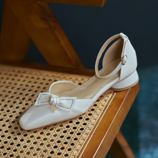 New Elegant Mary Jane Single Shoes Female Small Square Head Shallow Mouth Bow Spring Thick Heel Low Heel Bow Sandals