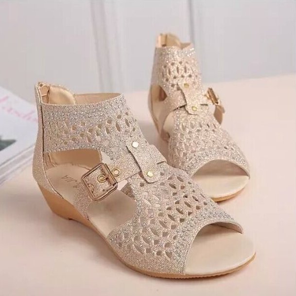 High-Top Cut-Out Wedge-Heel Roman Shoes