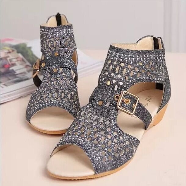 High-Top Cut-Out Wedge-Heel Roman Shoes