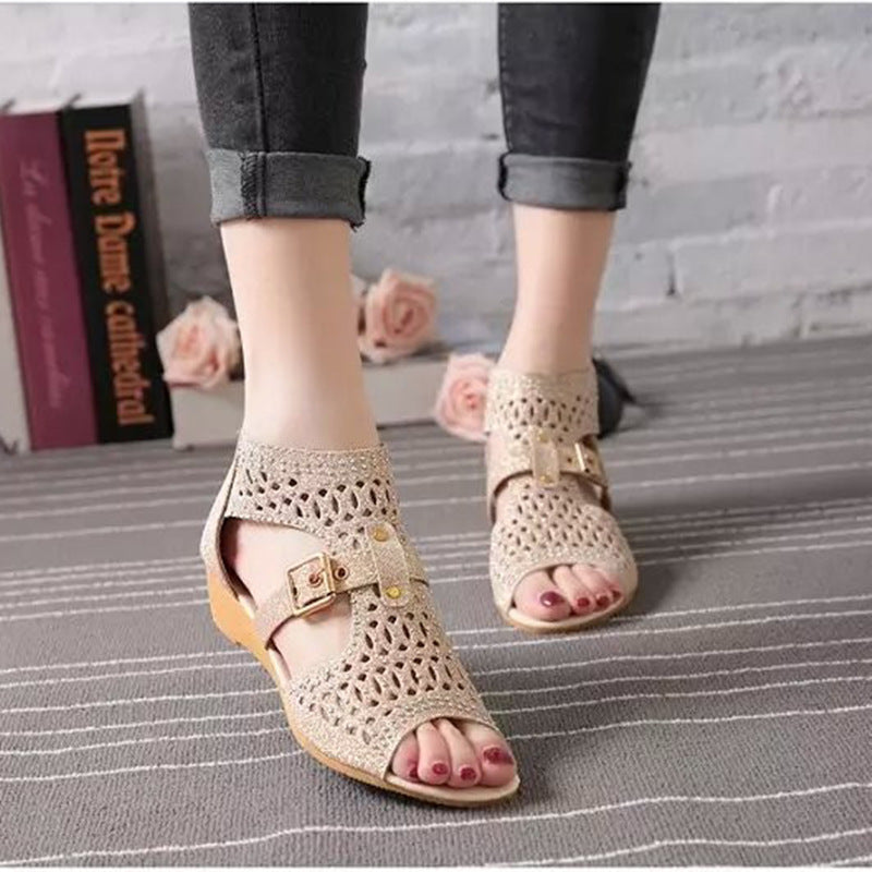 High-Top Cut-Out Wedge-Heel Roman Shoes