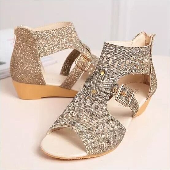 High-Top Cut-Out Wedge-Heel Roman Shoes