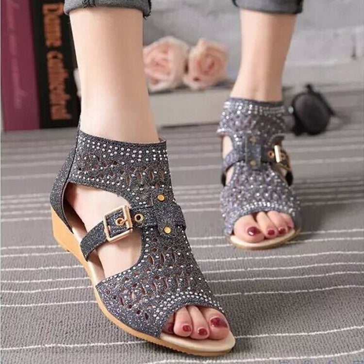 High-Top Cut-Out Wedge-Heel Roman Shoes