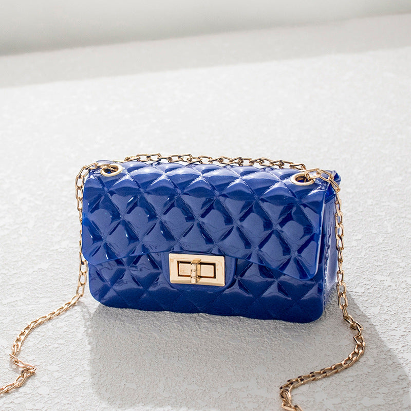Korean Fashion Solid Color Rhombus Single Shoulder Messenger Fresh Jelly Bag Mobile Phone Coin Chain Small Square Bag