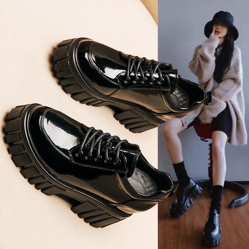 Thick-Soled Small Leather Shoes Women's Spring New Style All-Match College British Style Single Shoes Increased Women's Shoes
